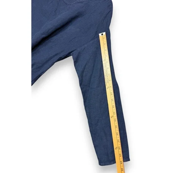 FLAX Top Womens S Blue Linen Long Sleeve Scoop Neck Textured Polka Dot Back - Picture 8 of 9